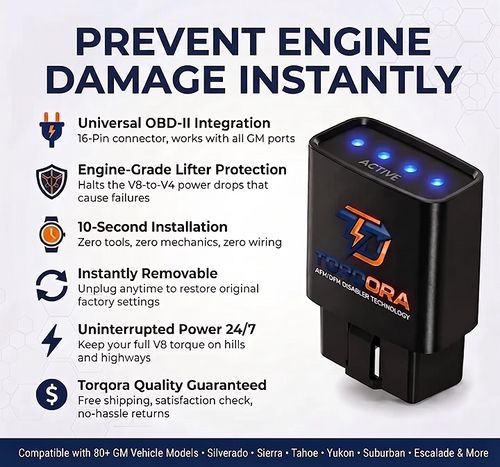 Torqora Pro AFM/DFM Disabler | Plug-In for GM V6 & V8, Full Cylinder Mode, OBD-II Installation